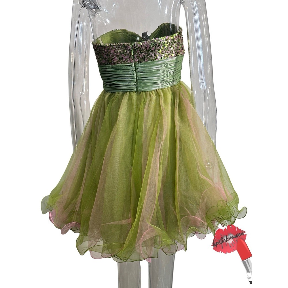 BG Haute Mini Dress Women Size‎ 6 Pink Green Formal Fairy Homecoming Tulle Y2K - Picture 2 of 12